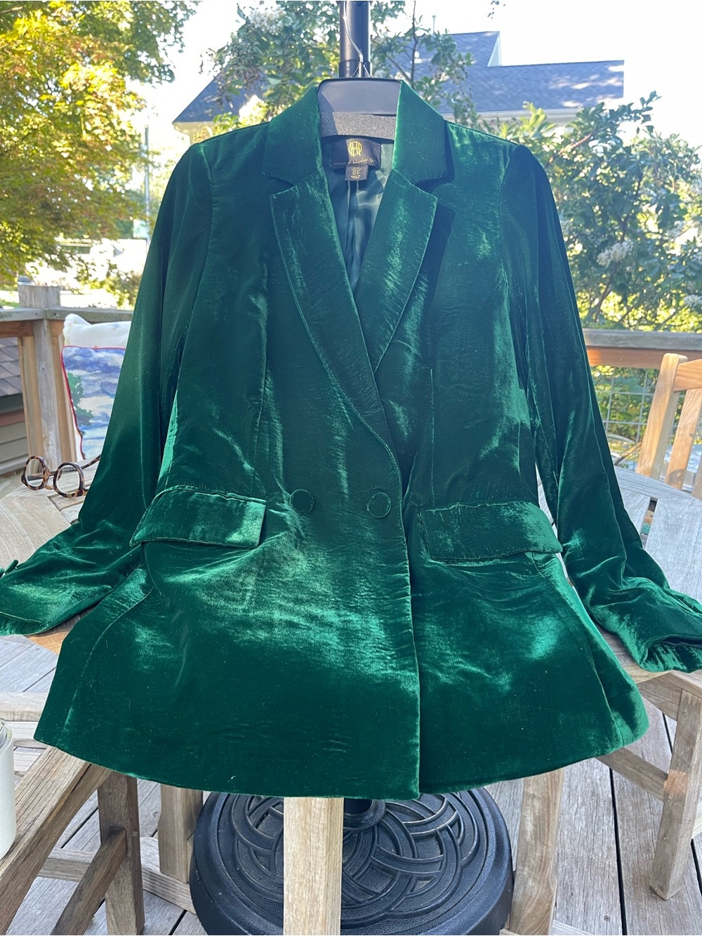 House of Harlow 1960 Emerald Green Velvet Double-Breasted Blazer